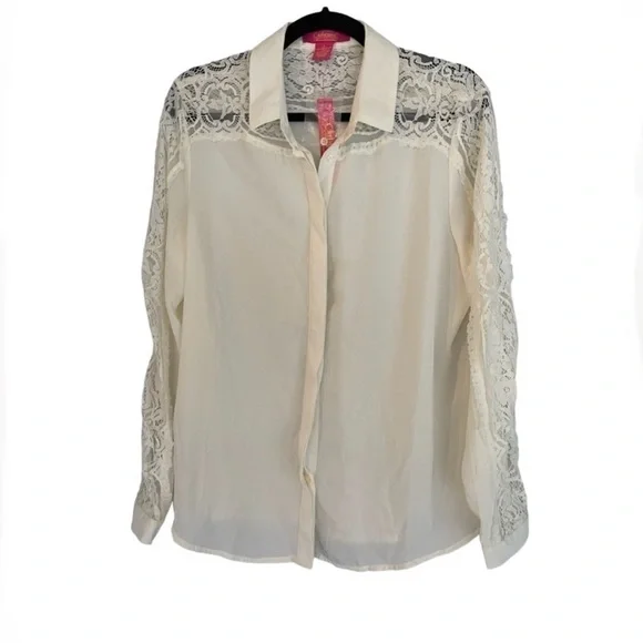 catherine Malandrino Long Sleeve Lace Button Down Blouse - Picture 1 of 9
